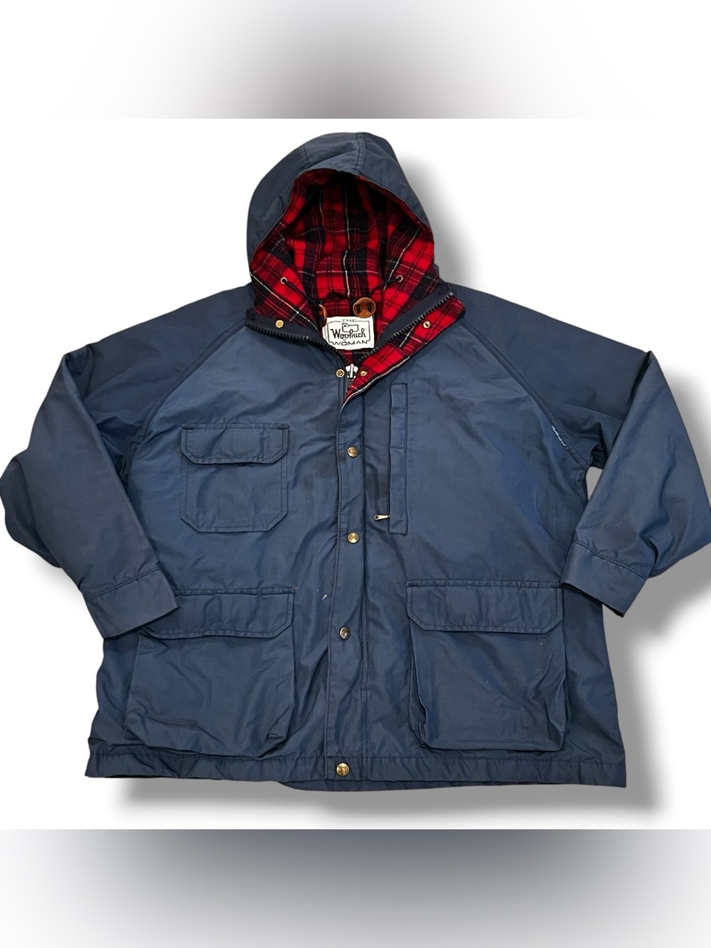 VTG 80s Woolrich Jacket Womens Sz L Blue Nylon Hooded Parka Coat USA Field E-8
